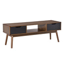 Mobile TV 2 Ante e Vano Centrale 122x39x46 cm in Legno Teak e Nero