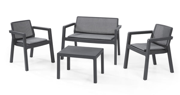 acquista Salon de Jardin Canapé 2 Fauteuils et Table Basse en Résine Keter Emily Lounge Anthracite