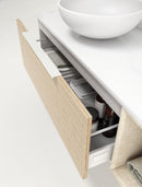 Mobile Bagno Sospeso 135 cm Lavabo Specchio Lampada a LED e Mensola TFT Mactan Destra Bianco Opaco