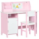 Banco Scuola per Bambini con Sedia in Legno Bianco e Rosa  