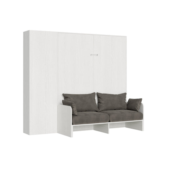 Lit double escamotable gain de place avec canapé Kentaro H210 cm blanc acquista