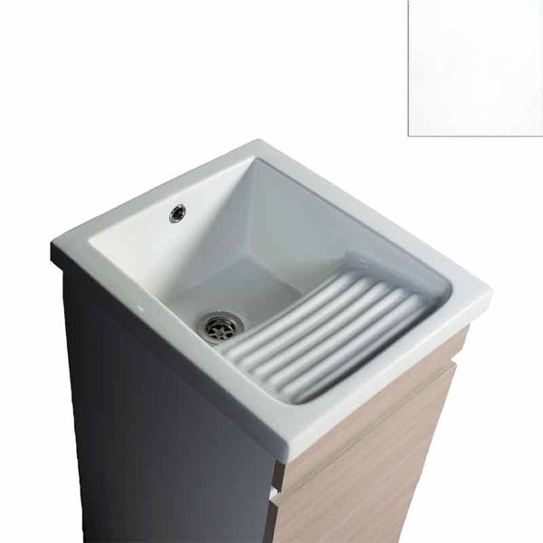 acquista Mobile Lavatoio in Ceramica 1 Anta e Strofinatoio Integrato 45x50x86A cm Bianco Opaco