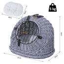 Trasportino in Vimini per Gatti 42x35x37 cm con Cuscino  Grigio