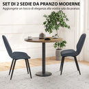 Set 2 Sedie da Pranzo 46x56x86 cm con Schienale Ricurvo in Tessuto Effetto Lino Grigio e Nero 
