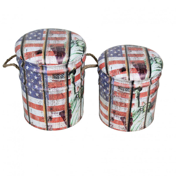 online Set 2 Pouf Round Container en MDF Usa