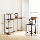 Set Bancone Bar Pieghevole e 2 Sgabelli Alti con Portavini e Portacalici Marrone   