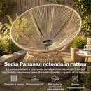 Poltrona Papasan Girevole 360° Moon Chair con Cuscino in Rattan PE e Cotone PP Bianco Crema      