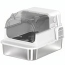 Lettiera Gatti Chiusa XL 3 in 1 90 L 70x50x46 cm con Coperchio Rimovibile e Paletta in Acciaio Inox e ABS Bianco      
