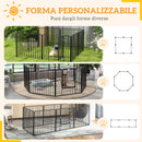 Box per Cani 164x164x80 cm a 8 Pannelli Modulabili con 9 Picchetti in Acciaio Nero      