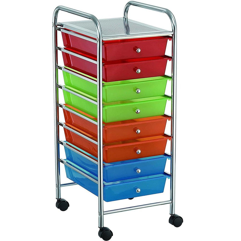 Carrello Cassettiera Multiuso Acciaio Casa Ufficio Estetista 8 Cassetti Colorati