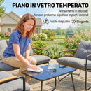 Set 4 Pezzi Salotto da Giardino con Divano 2 Posti e 2 Poltrone con Cuscini in Metallo e Texteline Grigio Chiaro      