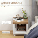 Tavolino da Soggiorno 40x40x40 cm con Rotelle e Mensola Aperta in Legno Naturale e Bianco      