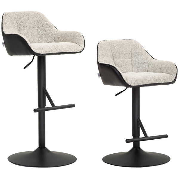 acquista Set 2 Sgabelli Girevoli Imbottiti ad Altezza Regolabile con Schienale 52,5x53x86,5-108 cm Nero e Grigio Chiaro