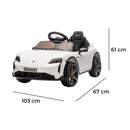Macchina Elettrica per Bambini Porsche Taycan Turbo S 12V con Telecomando Bluetooth Luci LED e Tappetini Bianco