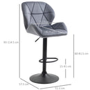 Set 2 Sgabelli da Bar 51,5x57,5x93-114,5 cm in Tessuto Effetto Velluto Grigio