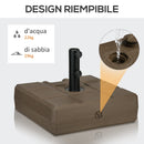 Base per Ombrellone 49x49x36,5 cm Riempibile con Maniglia in HDPE e Acciaio Marrone   