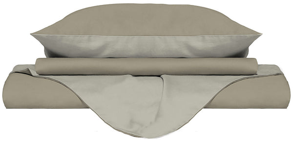 Housse de couette avec sac et taies d'oreiller double face gris tourterelle / crème online