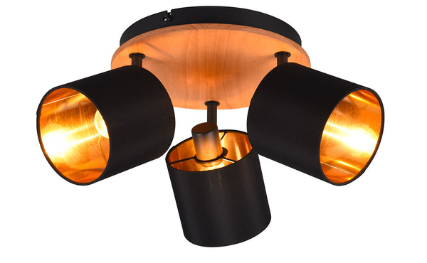 Plafoniera da Interno Attacco E14 in Metallo e Legno Nero e Oro prezzo