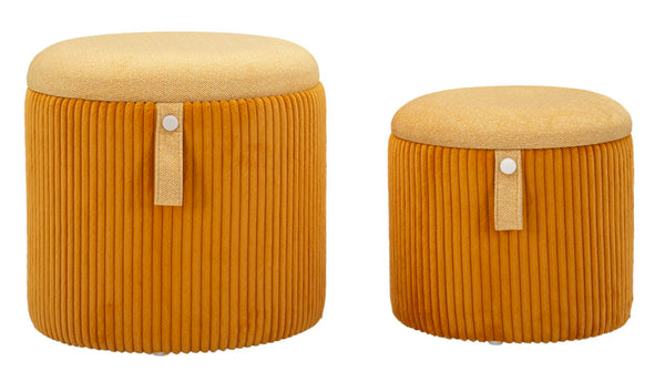 Puff con Contenitore Bolzano Senape Set 2 Pz Ø38x38 cm - Ø32x28 cm in MDF e Spugna e Poliestere Giallo online
