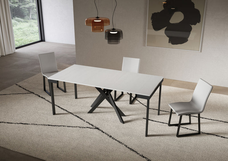 Consolle Allungabile 90-300x40x77 cm Saki Evolution Bianco Frassino Gambe Antracite 