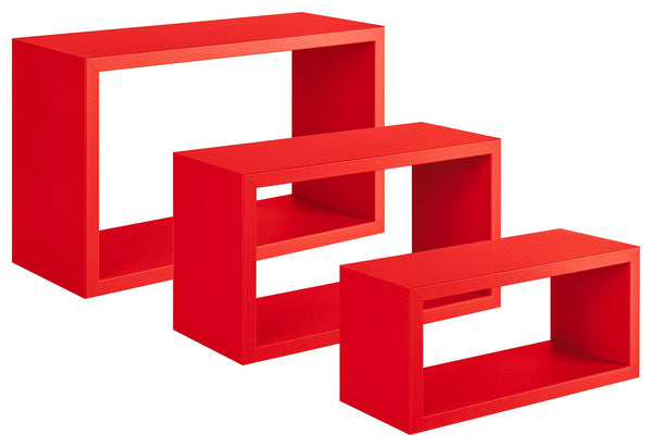 Lot de 3 étagères murales rectangulaires en panneaux de fibres triptyques rouges online