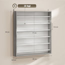 Bacheca Portaoggetti 80x9,5x83 cm a 5 Ripiani Regolabili con Ante in Vetro in Legno Bianco e Grigio      