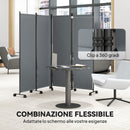 Paravento da Esterno e Interno a 4 Pannelli Pieghevole 221x50x172 cm con Ruote in Metallo e Poliestere Grigio Scuro      