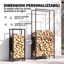 Portalegna per Interni ed Esterni 45,5-75,5x25x98-170 cm con Larghezza e Altezza Regolabili e Base Rialzata in Acciaio Nero      