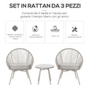 Set Salotto da Giardino 2 Poltrone e Tavolino in Rattan Bianco Crema