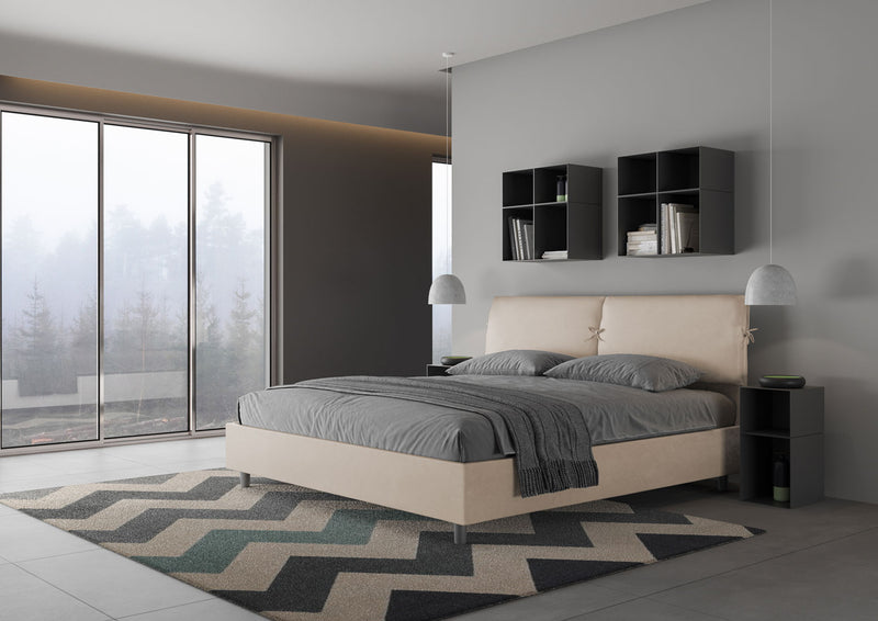 Letto Matrimoniale Testata con Cuscini Imbottito in Microfibra Mados Sabbia Varie Misure