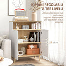 Credenza Cucina Scandinava 80x38x102 cm con 2 Ante Ripiano Regolabile e Gambe in Legno di Pino in Pannelli di Particelle Bianco e Rovere      