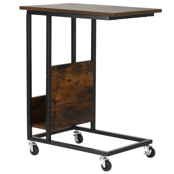 online Table Basse 55x35x69 cm à Roulettes en Métal et Bois Marron