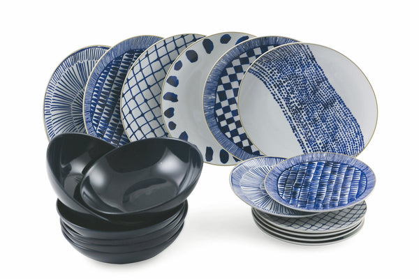 sconto Service de Table 18 Pièces en Porcelaine et Grès Multicolore VdE Tivoli 1996 Bleu Masai