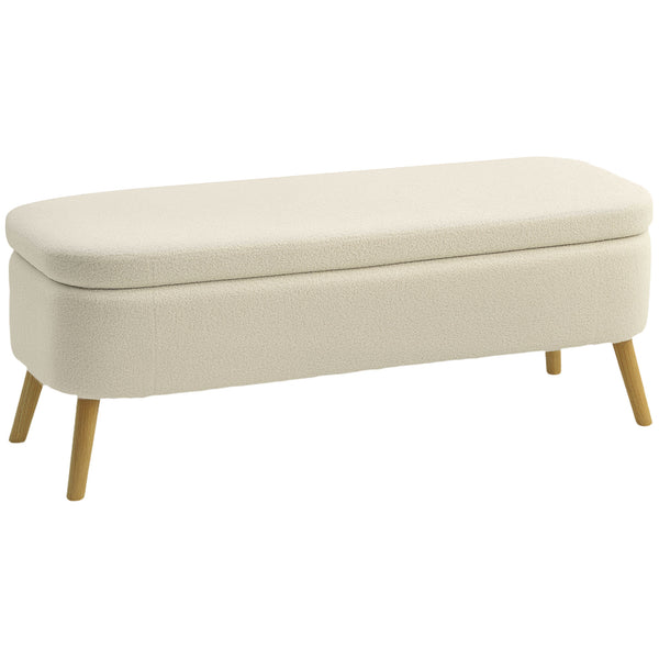 online Panca Fondo Letto Contenitore 120x42x45 cm in Tessuto Teddy e Gambe in Legno Beige