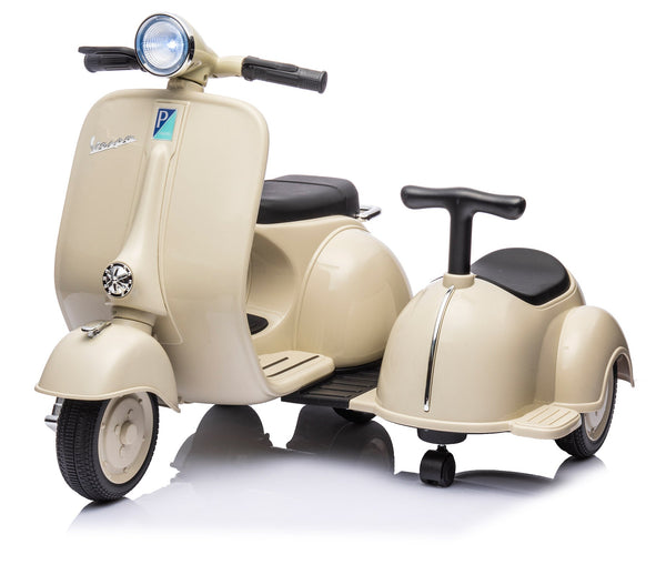 Piaggio Vespa avec Sidecar Petit Électrique 6V pour Enfants Crème sconto