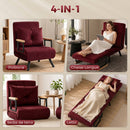 Poltrona Letto Imbottita 3 in 1 63x73x81 cm con Schienale Reclinabile in 5 Posizioni e Cuscino in Velluto Rosso Vino      