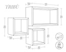 Set 3 Mensole Cubo da Parete Quadrato e Rettangolare in Fibra di Legno Tribù Nero