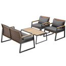 Set Salotto da Giardino Tavolino 2 Poltrone e Divano in Polyrattan con Cuscini Grigio e Marrone   