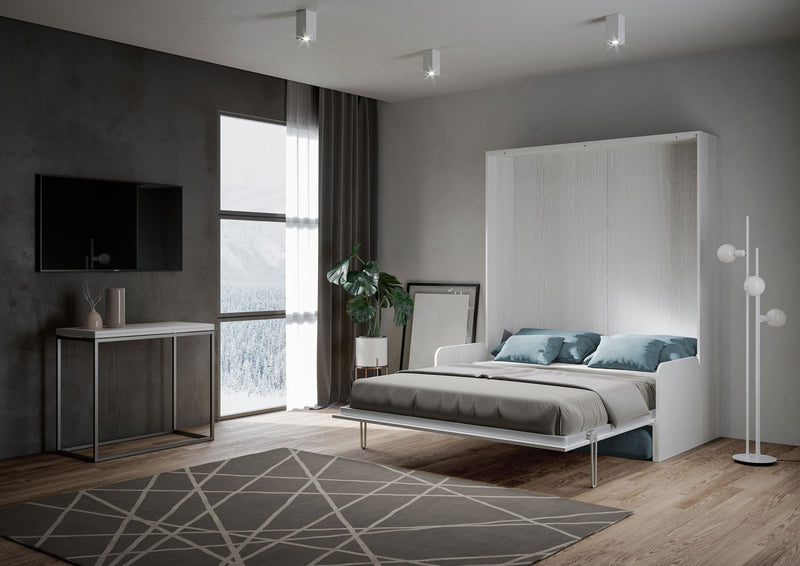 Letto Matrimoniale A Scomparsa 160 Kentaro Con Divano Bianco Frassino e Azzurro      