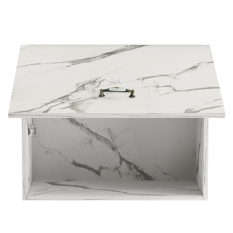 Pensile Cucina con Anta a Ribalta 60x32x49 cm in Legno Bianco Effetto Marmo      