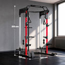 Power Tower 168x128x215 cm con Sistema di Cavi Pulley Regolabili Barre Trazioni e Dip Ganci J Squat Rack e Supporto Landmine Capacità 900 kg      