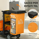 Carrello Pulizie 122x46,5x101 cm Ruote 3 Ripiani Sacco 70L Secchio con Strizzatore in PP HDPE Arancione      