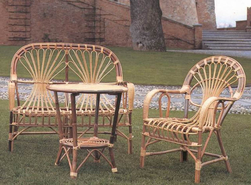 Divano da Giardino Basso in Rattan con Cuscini 105x65H44/62/90cm Sole