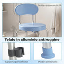 Sedia per Doccia Girevole 38,5x37,5x63-75 cm ad Altezza Regolabile con Schienale Capacità 150 kg in Lega di Alluminio Celeste      