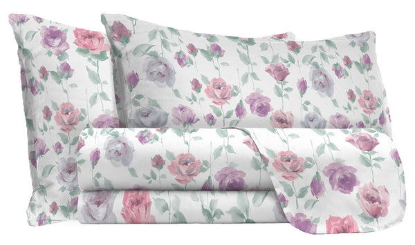 acquista Set Lenzuola Matrimoniale con Stampa Sopra Sotto e Federe in Cotone Athena Grazia Rosa