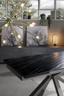 Tavolo Allungabile 160/240x90x76 cm in Metallo con Top Ceramica su Vetro Marmo Nero