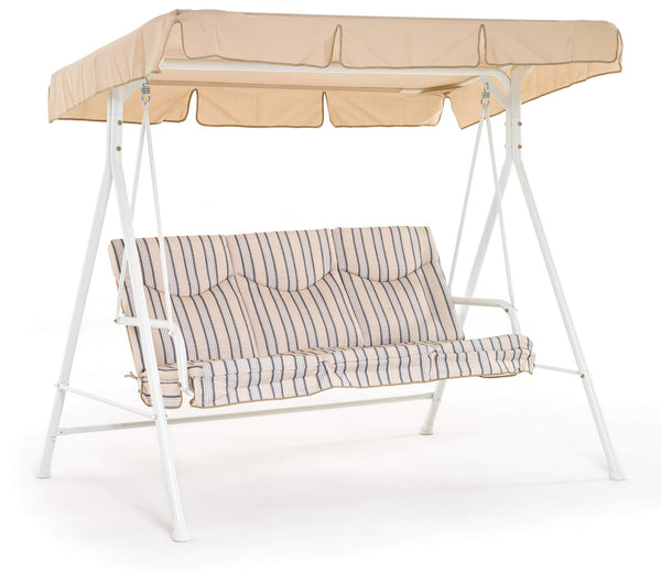 Balançoire de jardin 3 places 184x120x160 cm en Fer et Polyester Madagascar Blanc et Beige prezzo