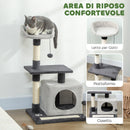 Tiragraffi per Gatti con Casetta e Lettino 85 cm in Sisal Grigio      