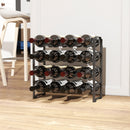 Portabottiglie a 4 Livelli a Onda 42.5x16,5x41 cm Impilabili per 16 Bottiglie in Metallo Nero  