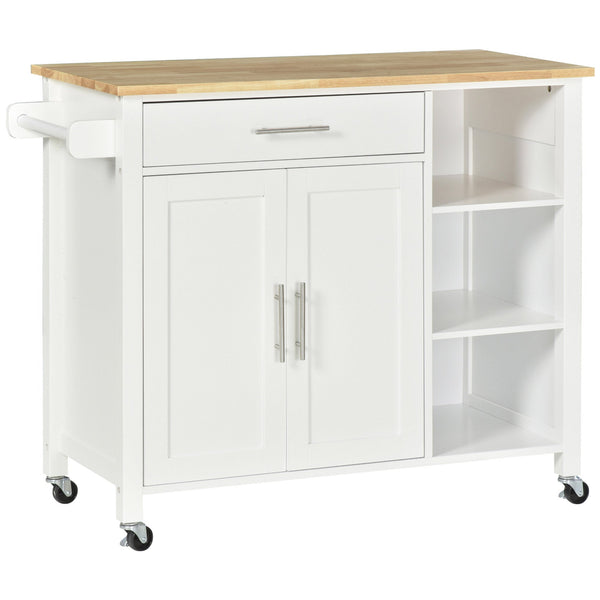 sconto Chariot de Cuisine Armoire 107,5x48x89 cm avec Roulettes en Bois MDF Blanc